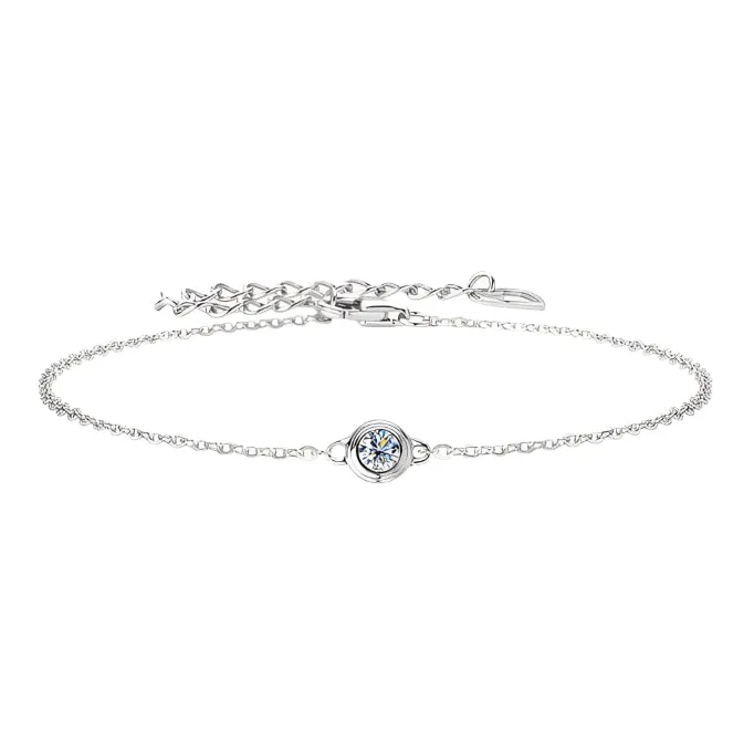 0.10 CT Classic One Round Cut Diamond Bracelet (Silver)
