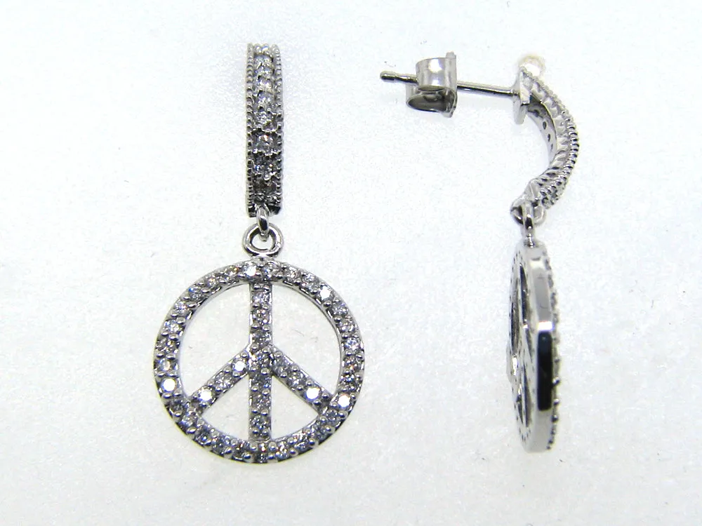 0.75 Carat Natural Diamond Peace Sign Earrings G-H SI 14K White Gold