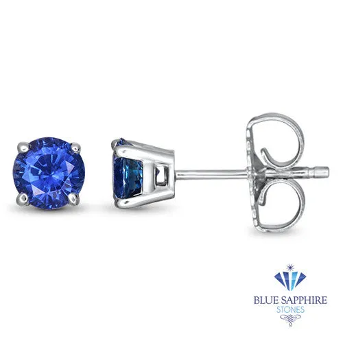 0.91ctw Round Blue Sapphire Earrings in 14K White Gold