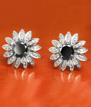 1 Ct Designer Black Diamond Solitaire Studs With White Diamond Accents. Great Sparkle with Amazing Collection