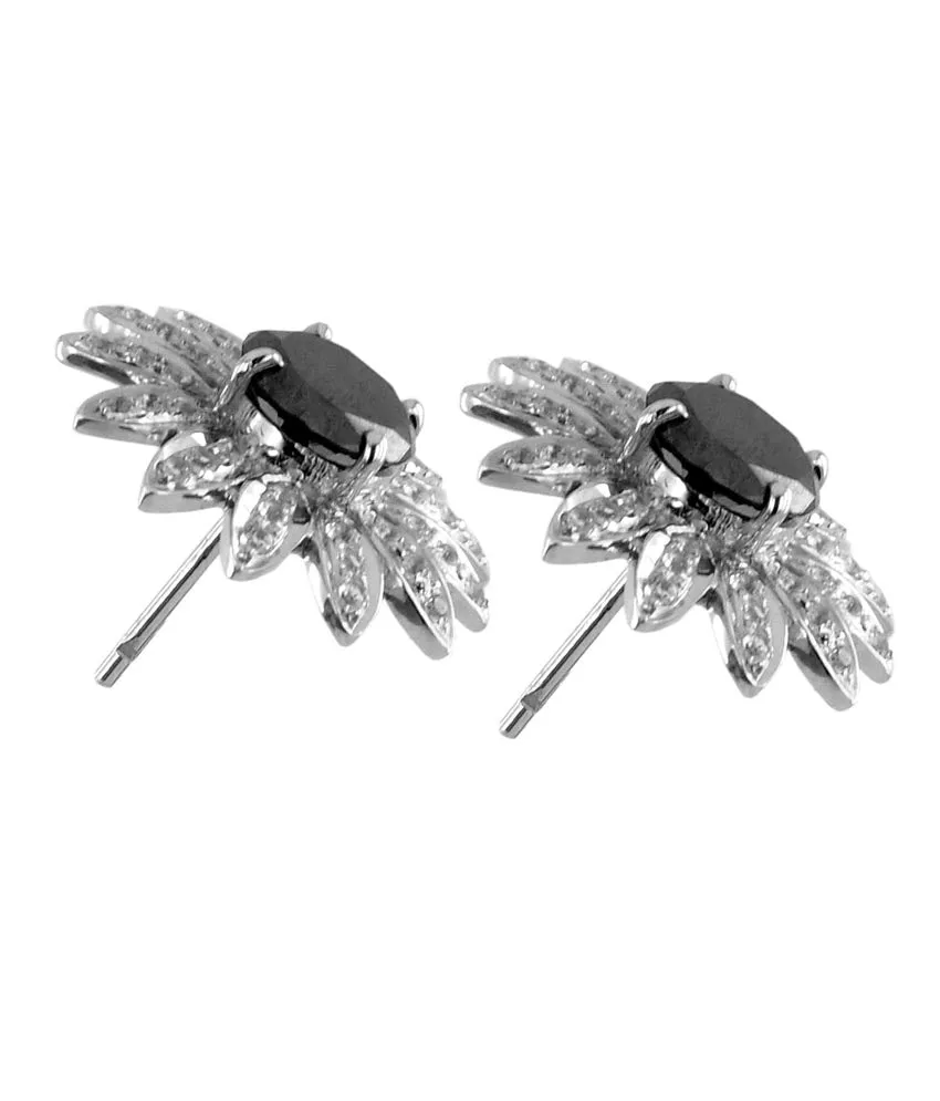 1 Ct Designer Black Diamond Solitaire Studs With White Diamond Accents. Great Sparkle with Amazing Collection