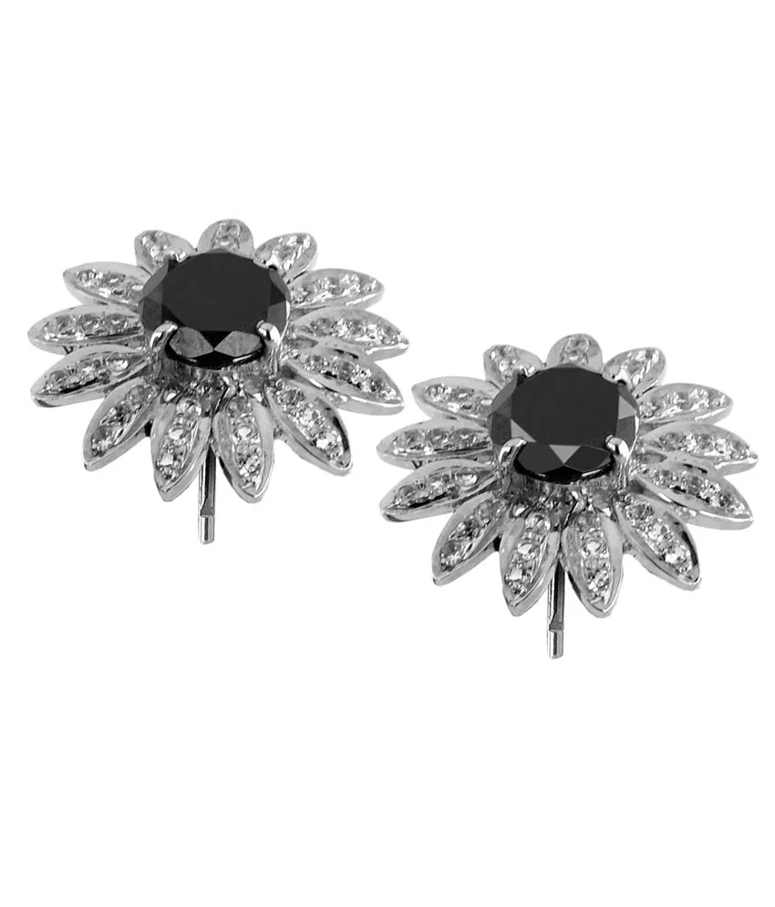 1 Ct Designer Black Diamond Solitaire Studs With White Diamond Accents. Great Sparkle with Amazing Collection