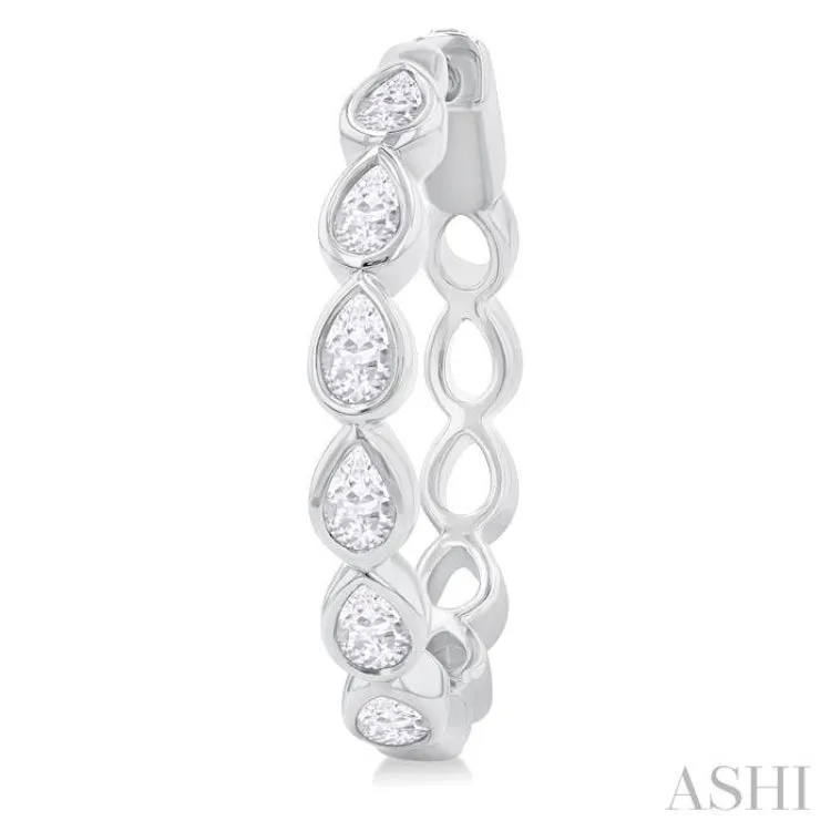 1 ctw Bezel Set Pear Cut Diamond Fashion Hoop Earring in 14K White Gold