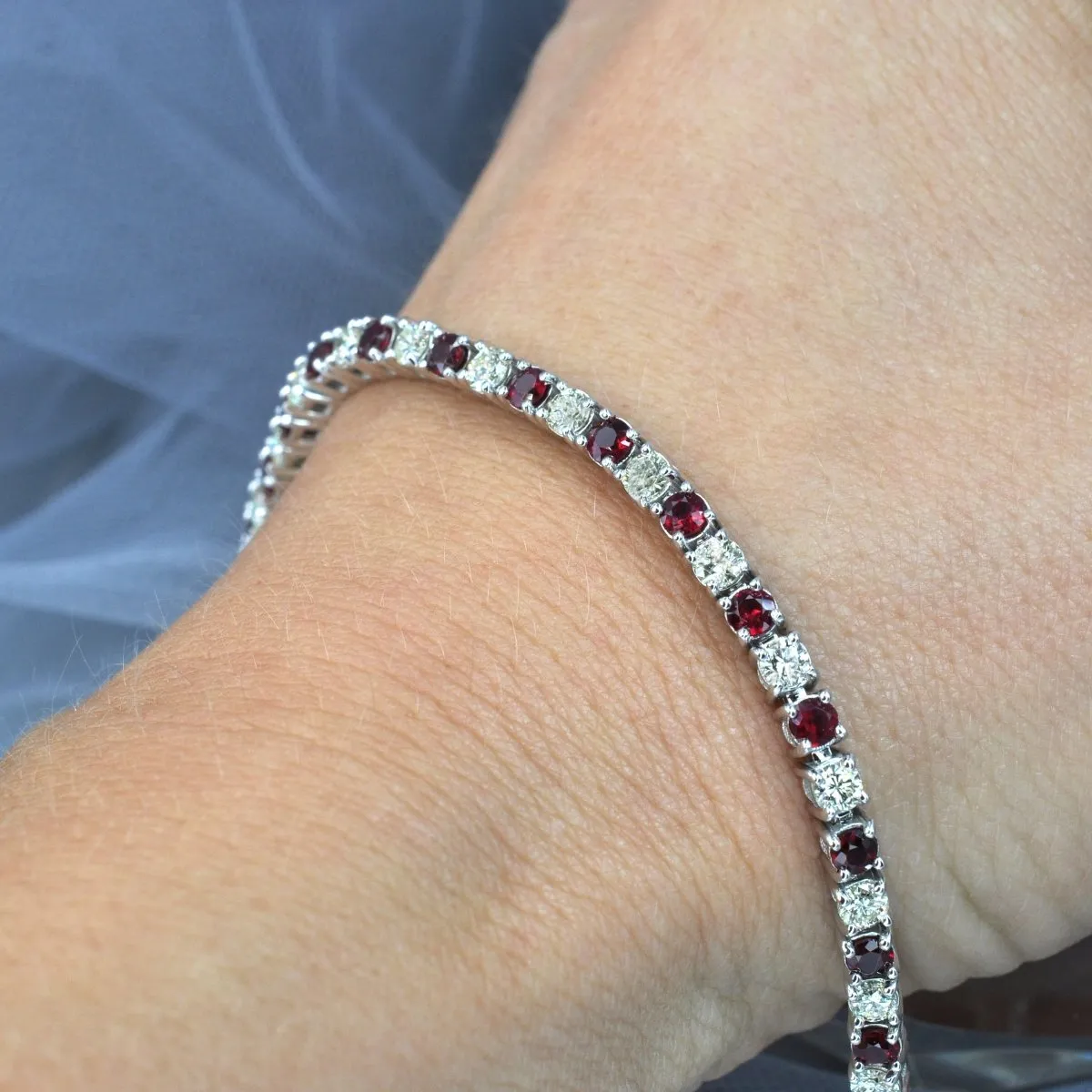 1.00-6.00 CT Round Cut Rubies & Diamonds - Color Stones Bracelet