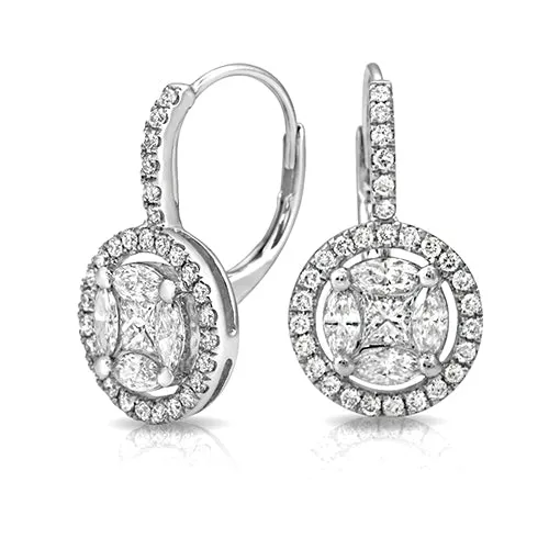 1.09 ct. Halo Diamond Dangling Earrings in 18k Gold
