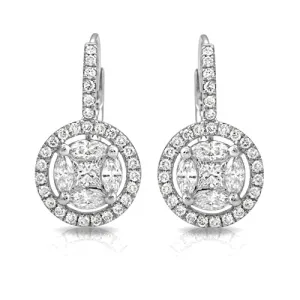 1.09 ct. Halo Diamond Dangling Earrings in 18k Gold