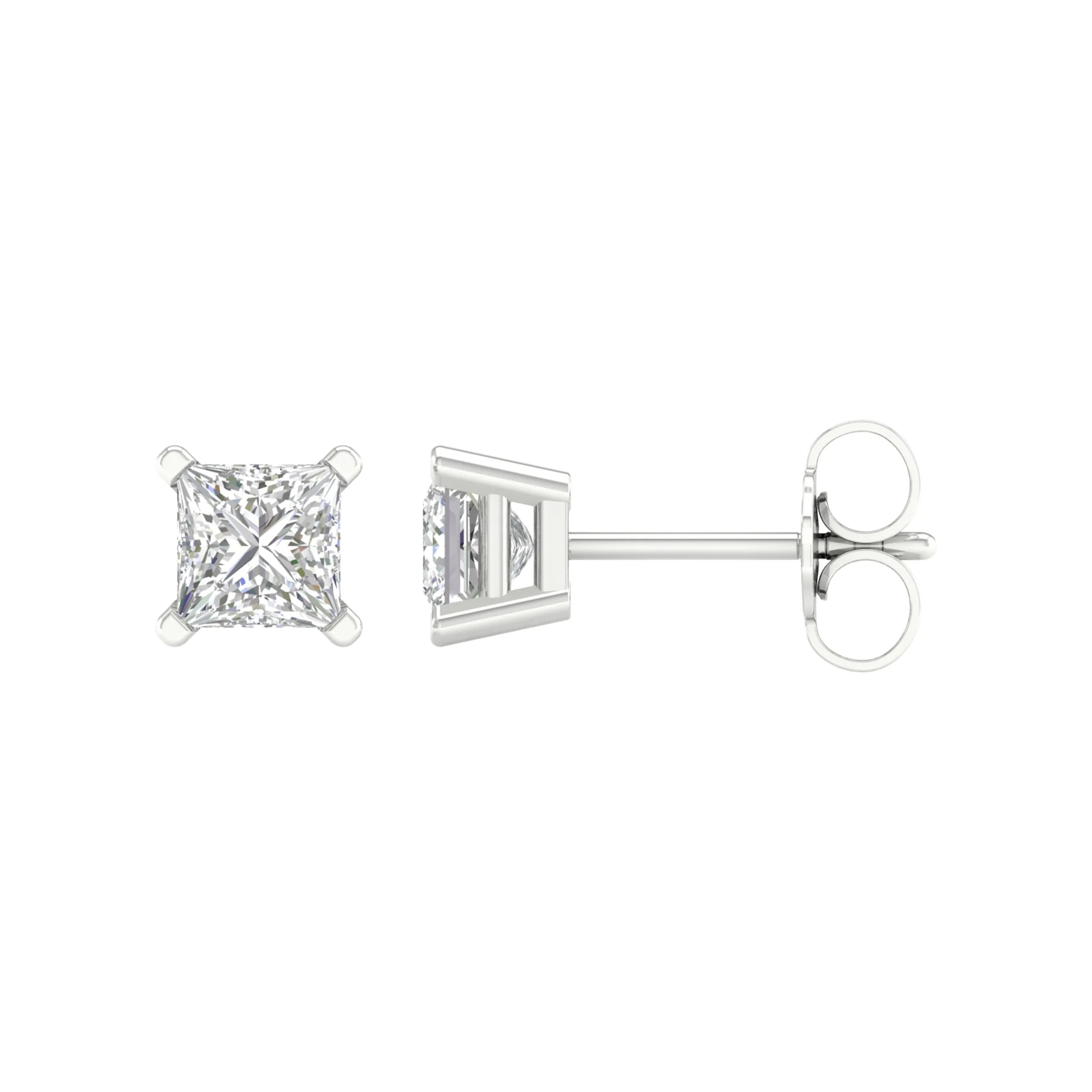 10K .63CT-Diamond Princess-Cut Solitaire Earrings