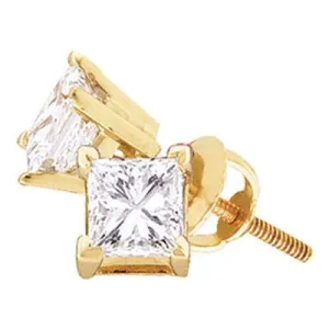 10K .63CT-Diamond Princess-Cut Solitaire Earrings