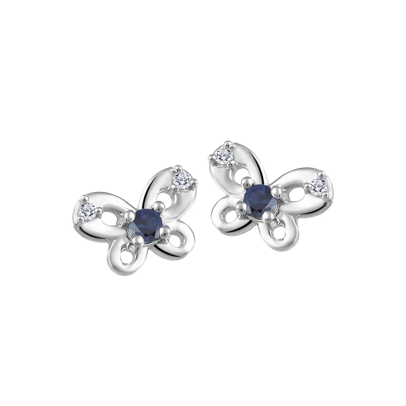 10K Gold Chilren's Blue Sapphire (September) Birthstone and Diamond Butterfly Earrings