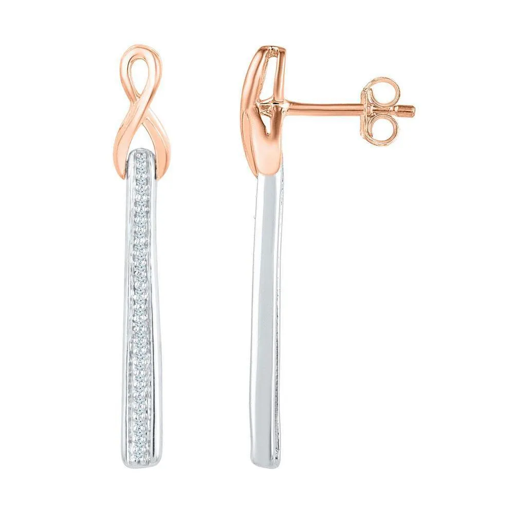 10K Two-tone Gold Round Diamond Stick Dangle Earrings 1/8 Cttw