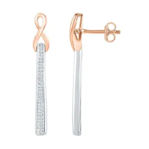 10K Two-tone Gold Round Diamond Stick Dangle Earrings 1/8 Cttw