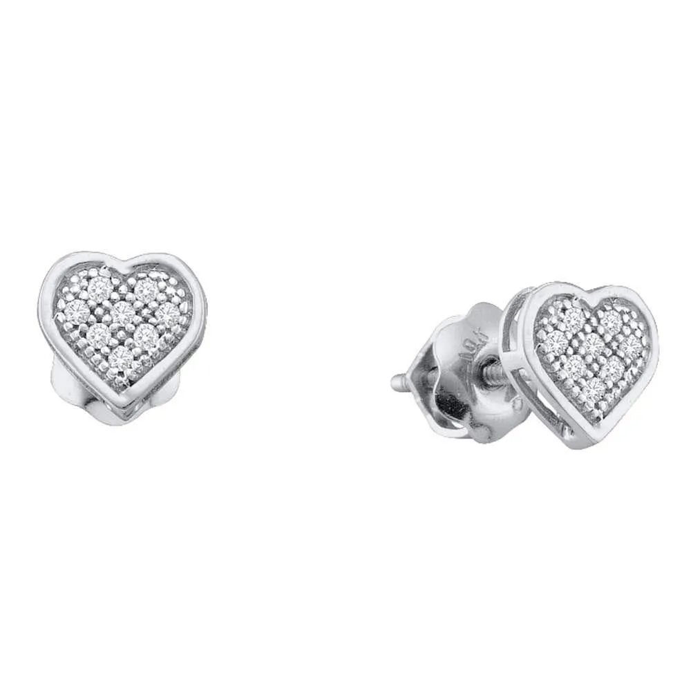 10K White Gold Diamond Heart Earrings 1/3 Cttw