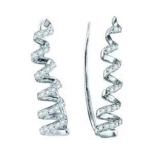 10K White Gold Round Diamond Coil Climber Earrings 1/4 Cttw