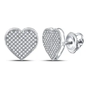 10K White Gold Round Diamond Heart Cluster Earrings 1/2 Cttw