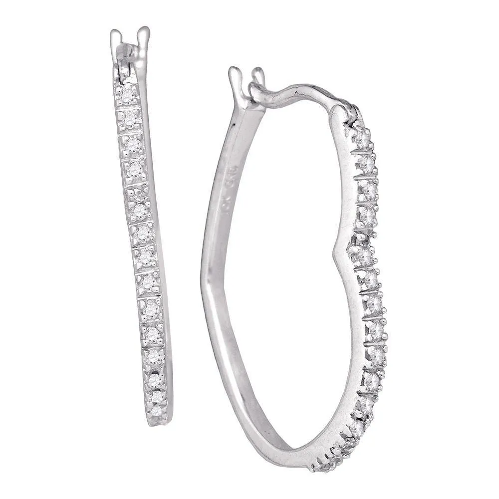 10K White Gold Round Diamond Heart Hoop Earrings 1/10 Cttw