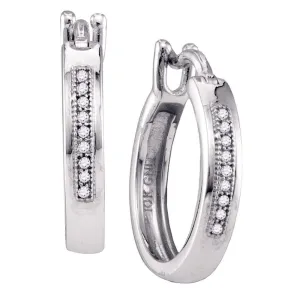 10K White Gold Round Diamond Hoop Earrings 1/20 Cttw