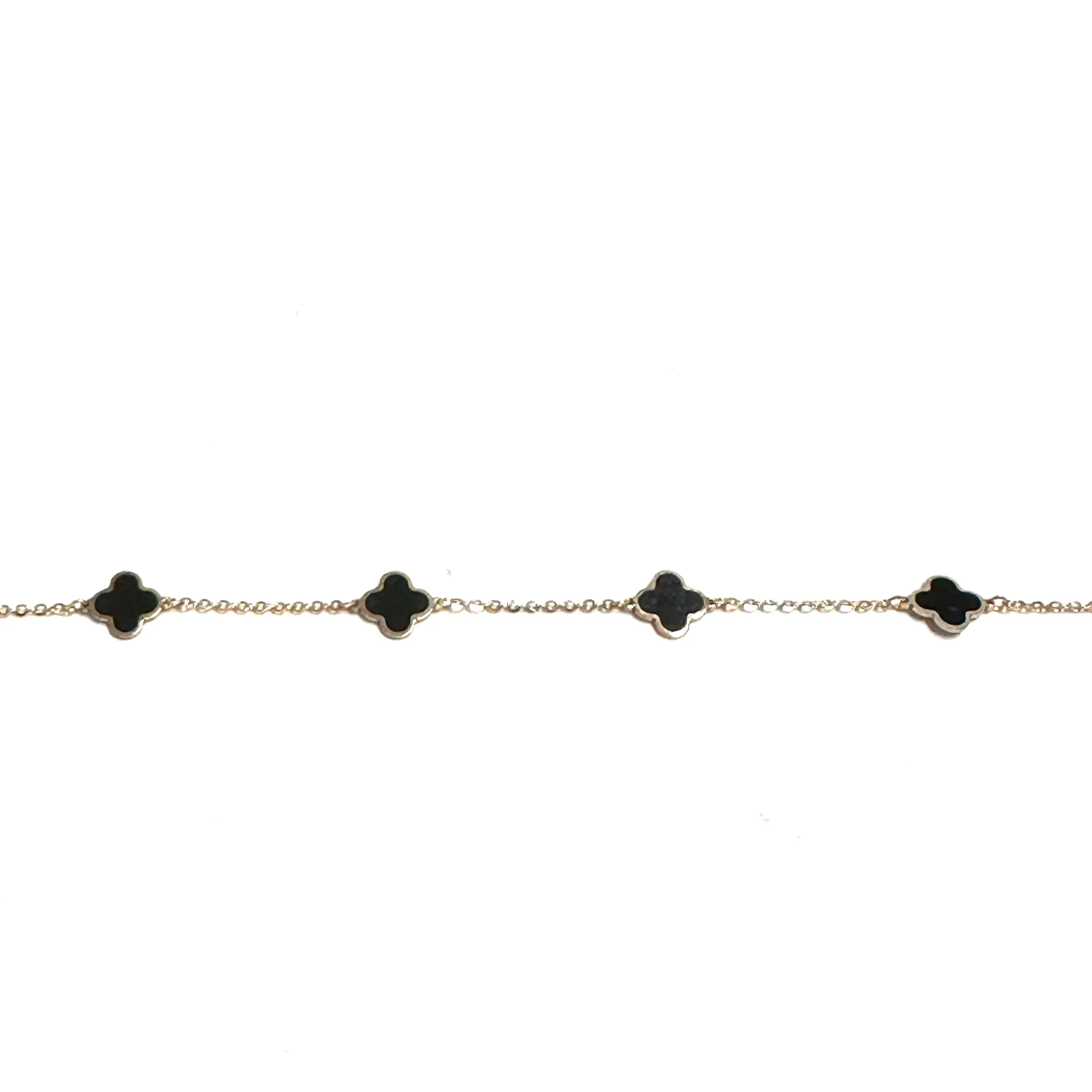 10K Yellow Gold (7.3mm) High Polished Black Onyx Clover Bracelet