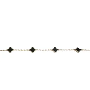 10K Yellow Gold (7.3mm) High Polished Black Onyx Clover Bracelet