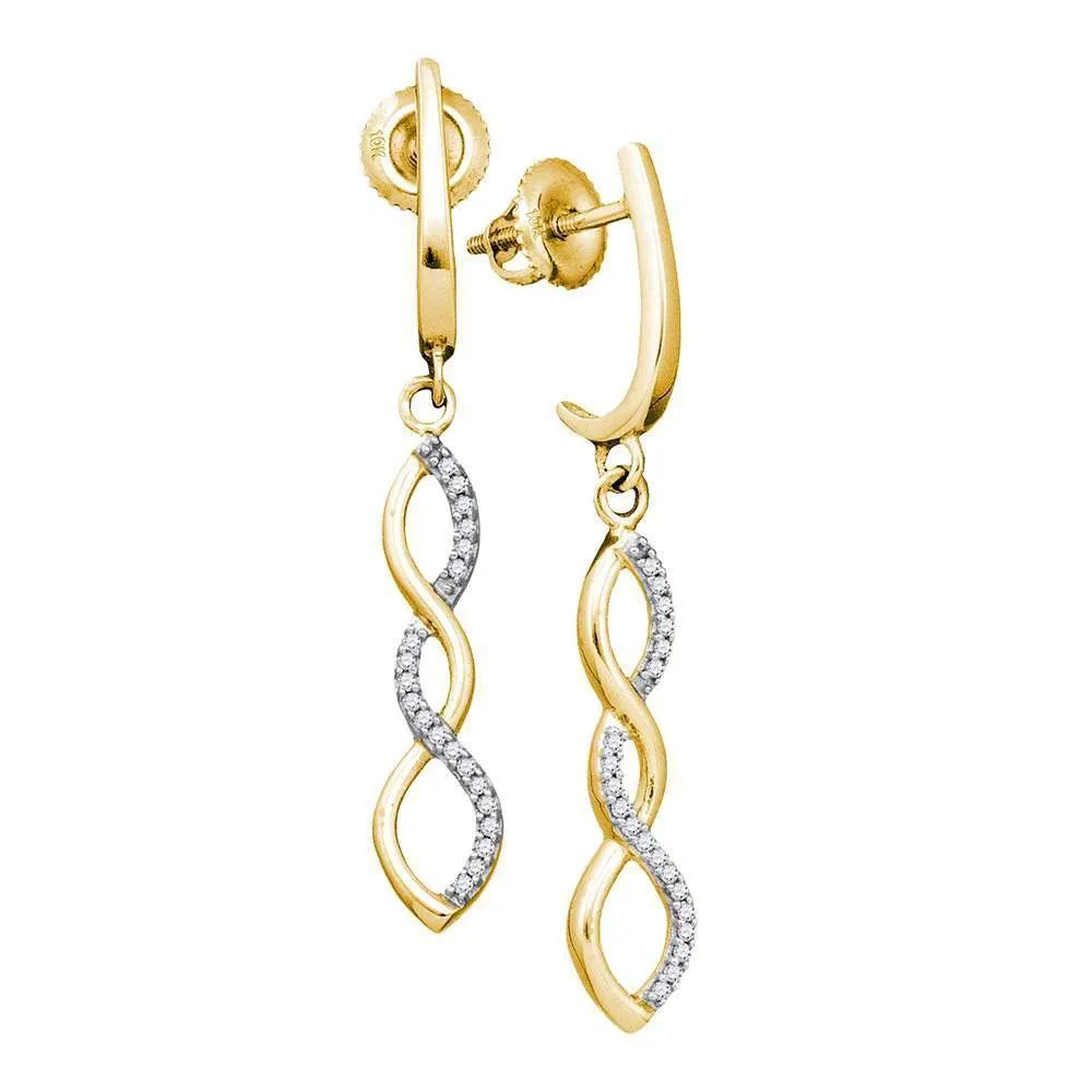 10K Yellow Gold Round Diamond Infinity Dangle Earrings 1/8 Cttw