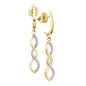 10K Yellow Gold Round Diamond Infinity Dangle Earrings 1/8 Cttw