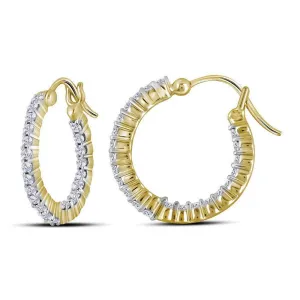 10K Yellow Gold Round Diamond Single Row Hoop Earrings 1/2 Cttw