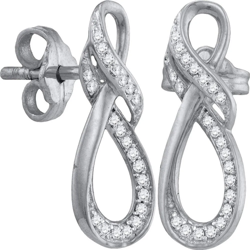 10kt White Gold Womens Round Diamond Vertical Infinity Stud Earrings 1/6 Cttw