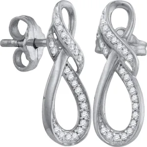 10kt White Gold Womens Round Diamond Vertical Infinity Stud Earrings 1/6 Cttw