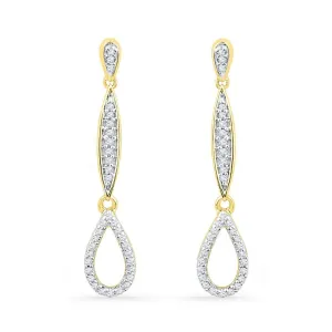 10kt Yellow Gold Womens Round Diamond Slender Teardrop Dangle Earrings 1/5 Cttw