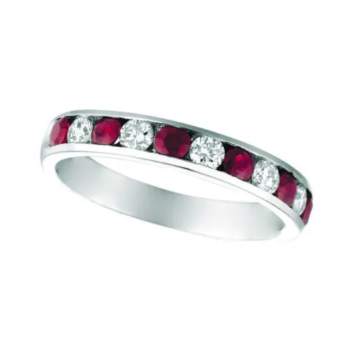 1.10 Carat Natural Ruby & Diamond Ring 14K White Gold