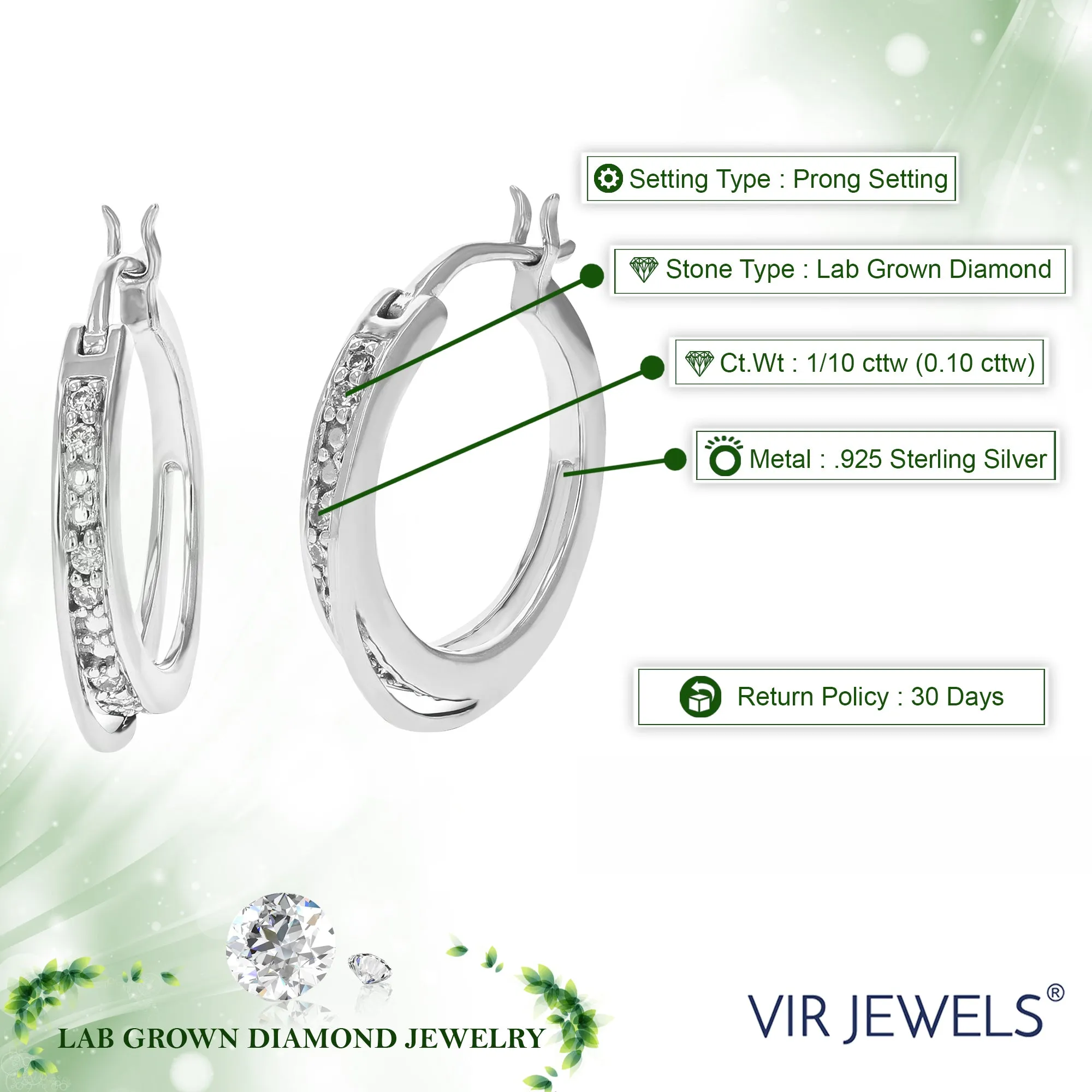 1/10 cttw Lab Grown Diamond Hoop Earrings in Sterling Silver