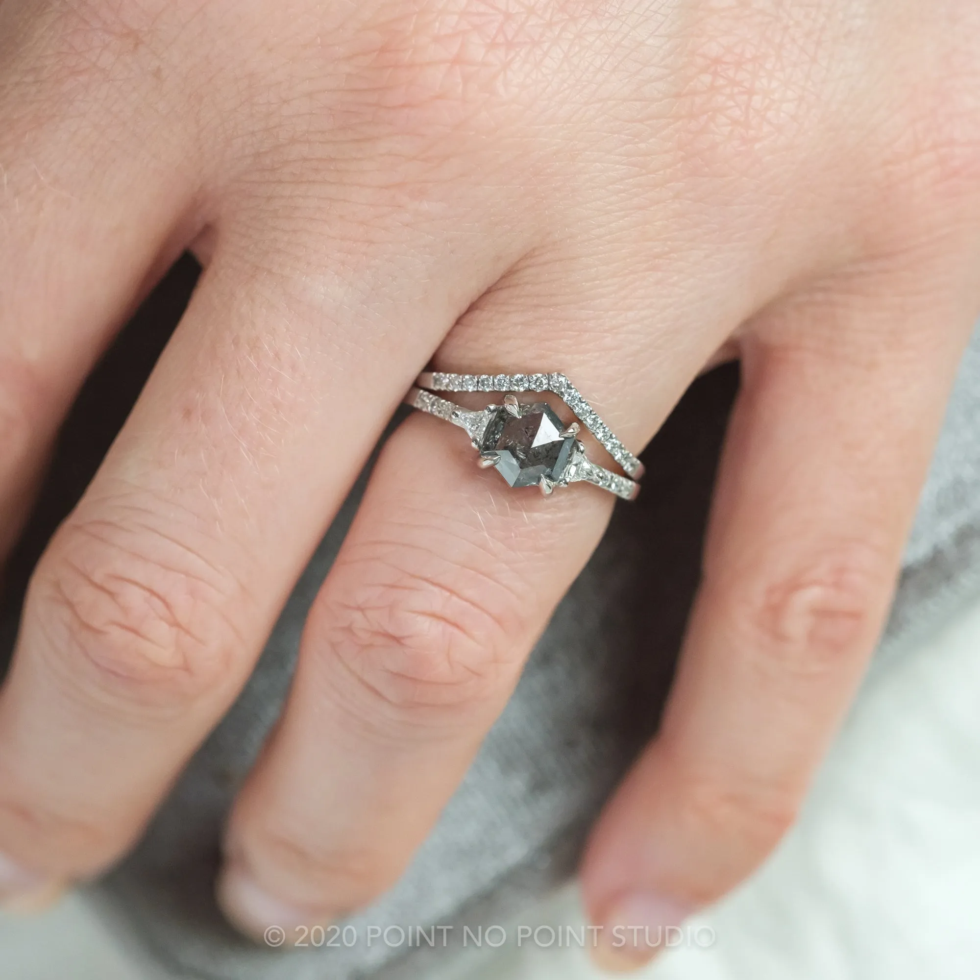 1.25 Carat Black Speckled Hexagon Diamond Engagement Ring, Eliza Setting, Platinum