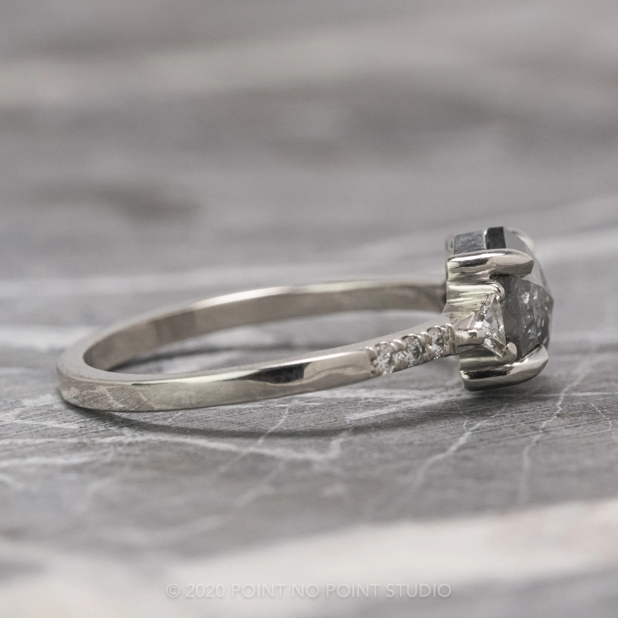 1.25 Carat Black Speckled Hexagon Diamond Engagement Ring, Eliza Setting, Platinum