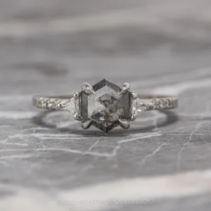 1.25 Carat Black Speckled Hexagon Diamond Engagement Ring, Eliza Setting, Platinum