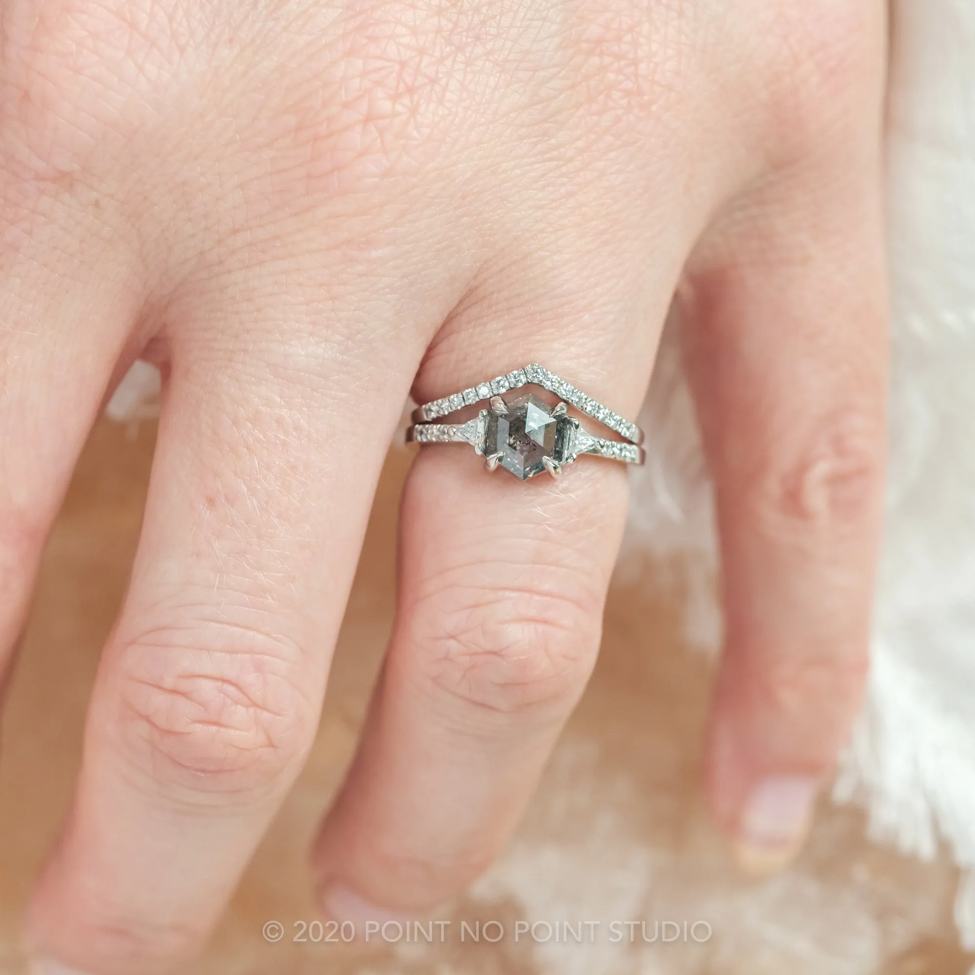 1.25 Carat Black Speckled Hexagon Diamond Engagement Ring, Eliza Setting, Platinum