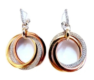 1.36ct natural diamonds rolling loop rings dangle earrings 14kt mult
