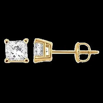 14K 1.00ct Diamond Solitaire Princess-Earrings