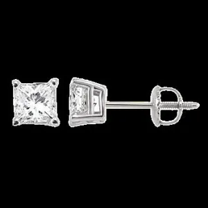 14K 1.00ct Diamond Solitaire Princess-Earrings