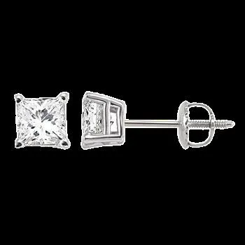 14K 1.00ct Diamond Solitaire Princess-Earrings