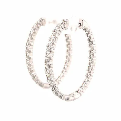 14K 3.0 Carat Diamond Oval In/Out Hoop Earrings White Gold