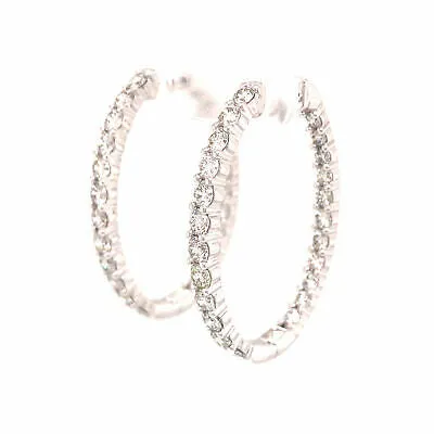 14K 3.0 Carat Diamond Oval In/Out Hoop Earrings White Gold
