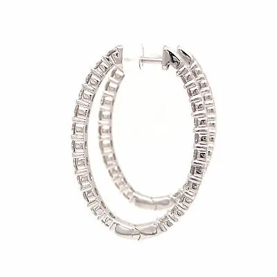14K 3.0 Carat Diamond Oval In/Out Hoop Earrings White Gold