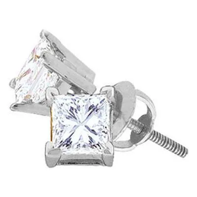 14k .75ct-Diamond Princess-Cut Solitaire Earrings