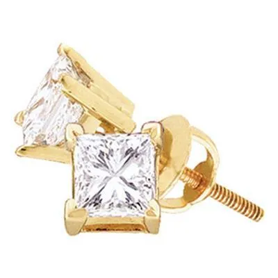 14k .75ct-Diamond Princess-Cut Solitaire Earrings