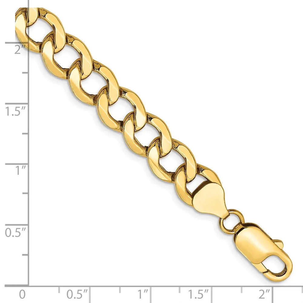 14K 8 inch 9mm Semi-Solid Curb with Lobster Clasp Bracelet
