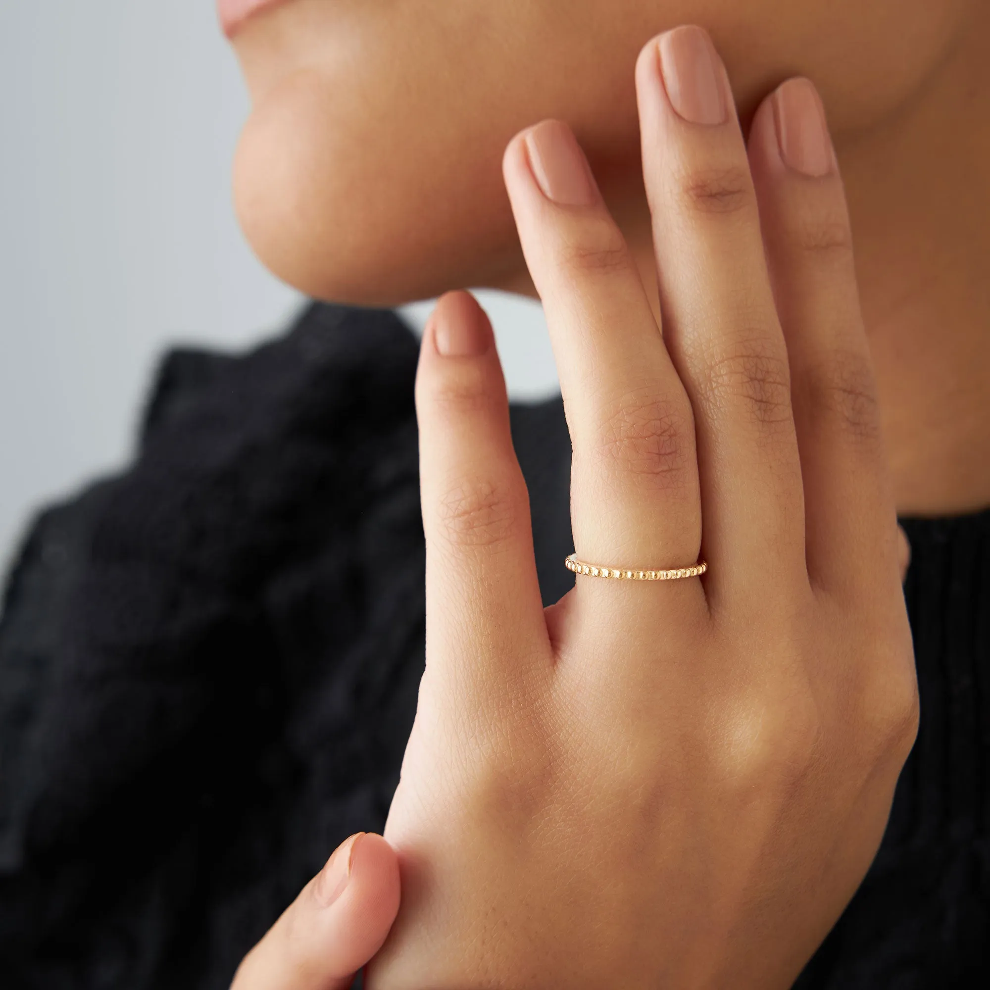 14k Beaded Wedding Band