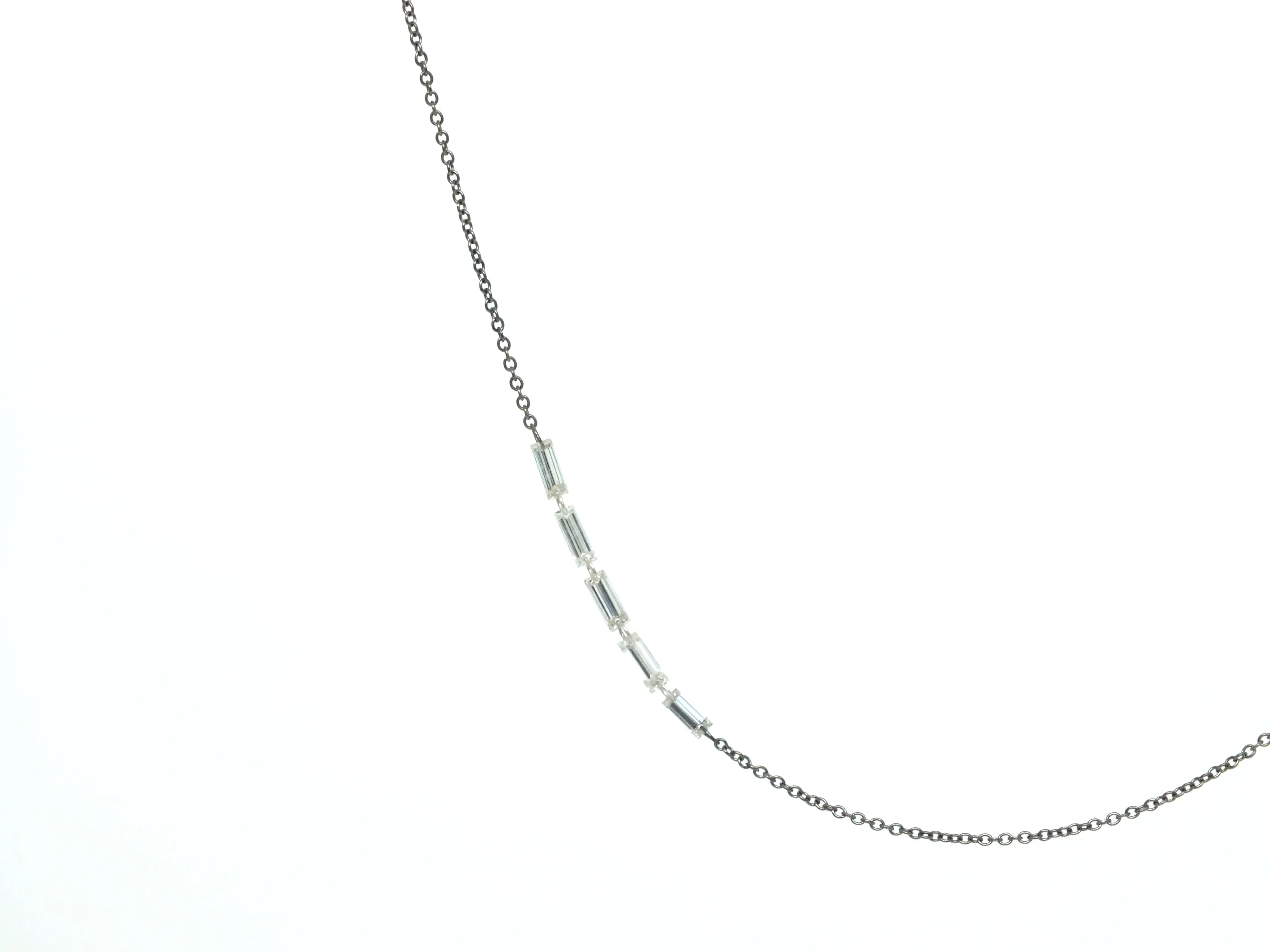 14k Darkened Necklace with Baguette Diamonds