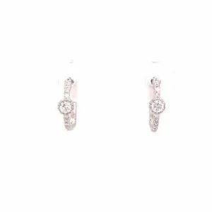 14K Diamond Huggie Earrings White Gold