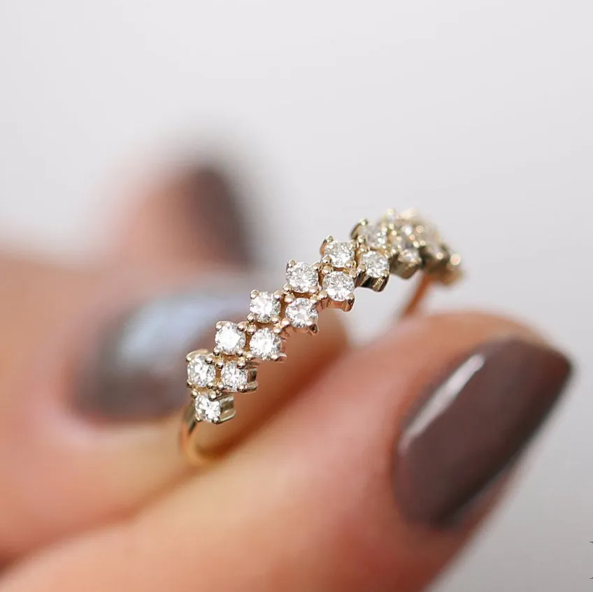 14K Double Row Prong Setting Diamond Wedding Band