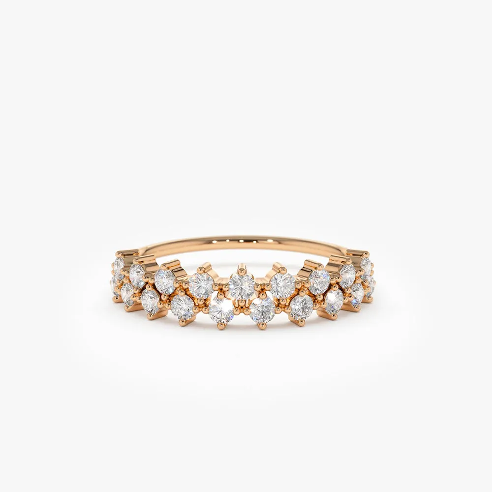 14K Double Row Prong Setting Diamond Wedding Band
