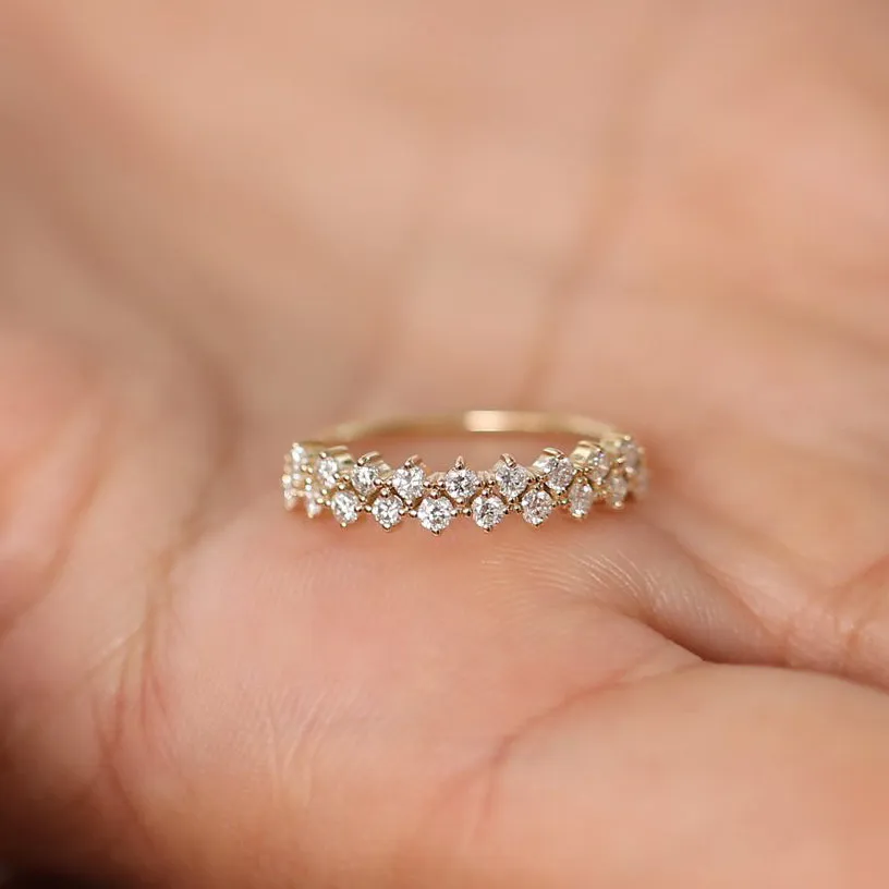 14K Double Row Prong Setting Diamond Wedding Band